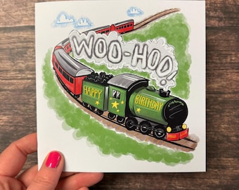 Steam train birthday card, train lovers birthday