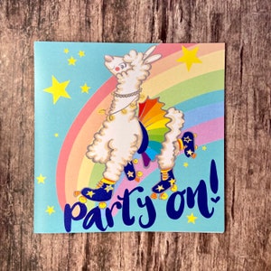 Regenboog lama rolschaatsen alpaca episch, totaal super verjaardagskaart, kind, tiener, positieve boodschap