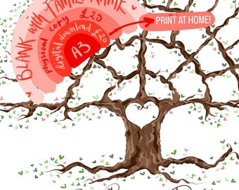 Digital download BLANK family tree, print at home genealogy family history