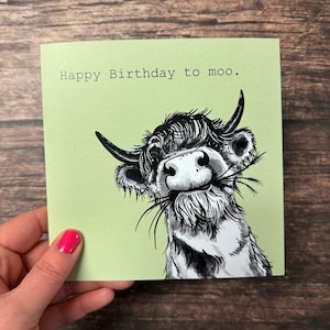 Highland Coo-kaart, grappige kaart, gefeliciteerd met je verjaardag, Schotse kaart, milieuvriendelijke kaart