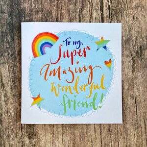 Super increíble maravilloso amigo tarjeta de cumpleaños, niño, adolescente, amante del color, mensaje positivo