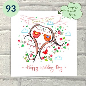 Cartão de celebração de casamento personalizado, cartão especial de casamento exclusivo, fofo, sentimental, bandeirolas, pássaros, cartão especial ilustrado