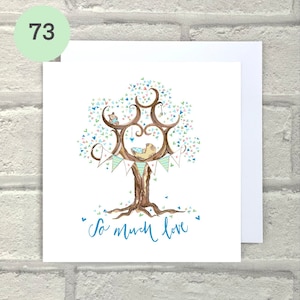 Carte bébé nouveau-né, tellement d’amour bébé, mignon, sentimental, unique carte spéciale illustrée, bleu, rose