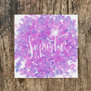 Superstar, rose, violet, carte d’anniversaire, chérie, célébrer, carte, message positif