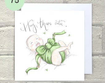 Gorgeous baby card, neutral green baby card, non-gendered baby card, cute baby