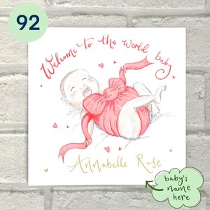 Biglietto per neonato rosa personalizzato, biglietto per neonato unico, biglietto speciale su misura, biglietto speciale illustrato carino, sentimentale, unico