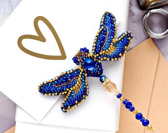 Kit de Broche de Libélula Azul com Miçangas: Faça Você Mesmo Sua Bijuteria