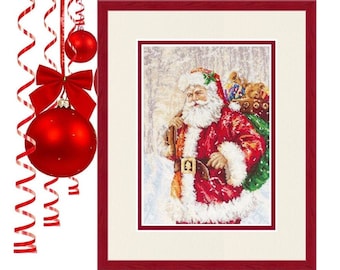 Cross stitch kit Santa Claus, Christmas craft DIY kit, Christmas home decor DIY, Set for needlework, Santa stitching pattern