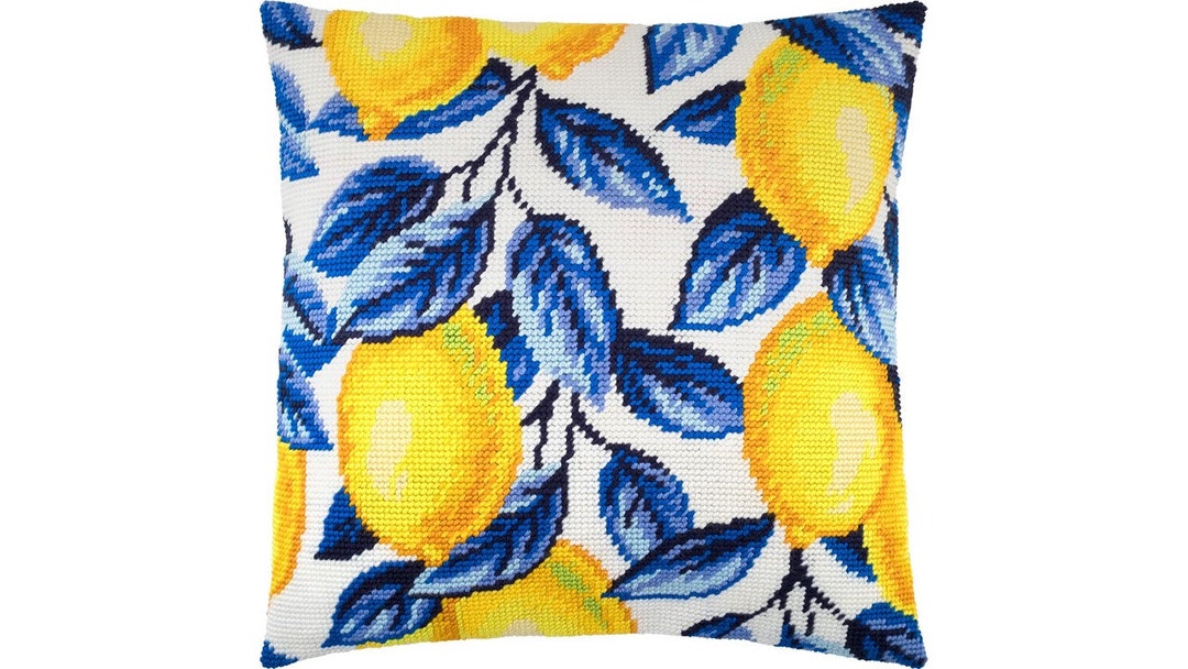 DIY Needlepoint Pillow Kit Lemons Tapestry Pillow Cushion Kit Etsy