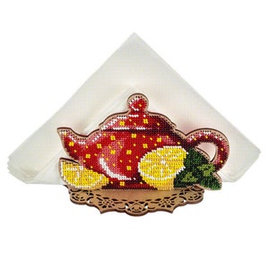 Kit fai da te Porta tovaglioli con perline, Set per perline su teiera e limoni in legno, Decorazioni in legno con perline