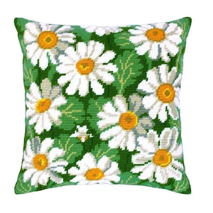 Kit de almohada DIY Needlepoint Margaritas, Kit de almohada tapiz, Kit de bordado 16&quot;x16&quot; Kit de punto de media cruz, Lienzo impreso