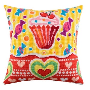 DIY Needlepoint Pillow Kit Dolce Vita, Tapestry Pillow kit, Embroidery kit 16&quot;x16&quot;, Half Cross Stitch cushion Kit, Printed Canvas