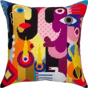 DIY Needlepoint Pillow Kit Women and Hands Tapestry Pillow kit Abstract Embroidery kit 16&quot;x16&quot; Half Cross Stitch Kit cushion Printed Canvas