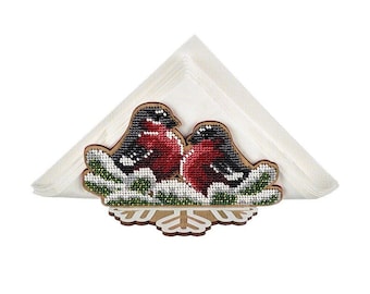 Beadwork Christmas Napkin Holder DIY Kit: Bullfinch Table Decor