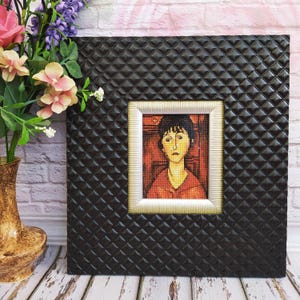 Finished framed Cross Stitch art picture Modigliani Portrait Completed Cross Stitch Embroidered portrait Young Girl, embroidered portrait
