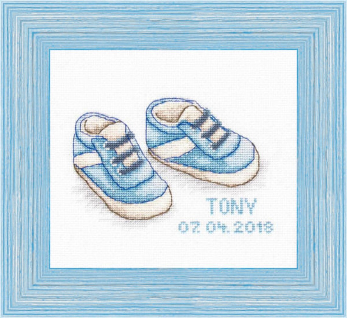 Cross Stitch Kit Baby Shoes Baby Boy Sampler Cross Stitch Etsy