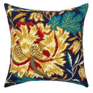 DIY Needlepoint Pillow Kit Tulip by William Morris, Tapestry Pillow kit, Embroidery kit 16&quot;x16&quot; Half Cross Stitch Kit, Printed Canvas