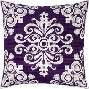 DIY Needlepoint Pillow Kit Aurora, Tapestry Pillow kit Purple ornament, Embroidery kit 16&quot;x16&quot; Half Cross Stitch Kit, Printed Canvas