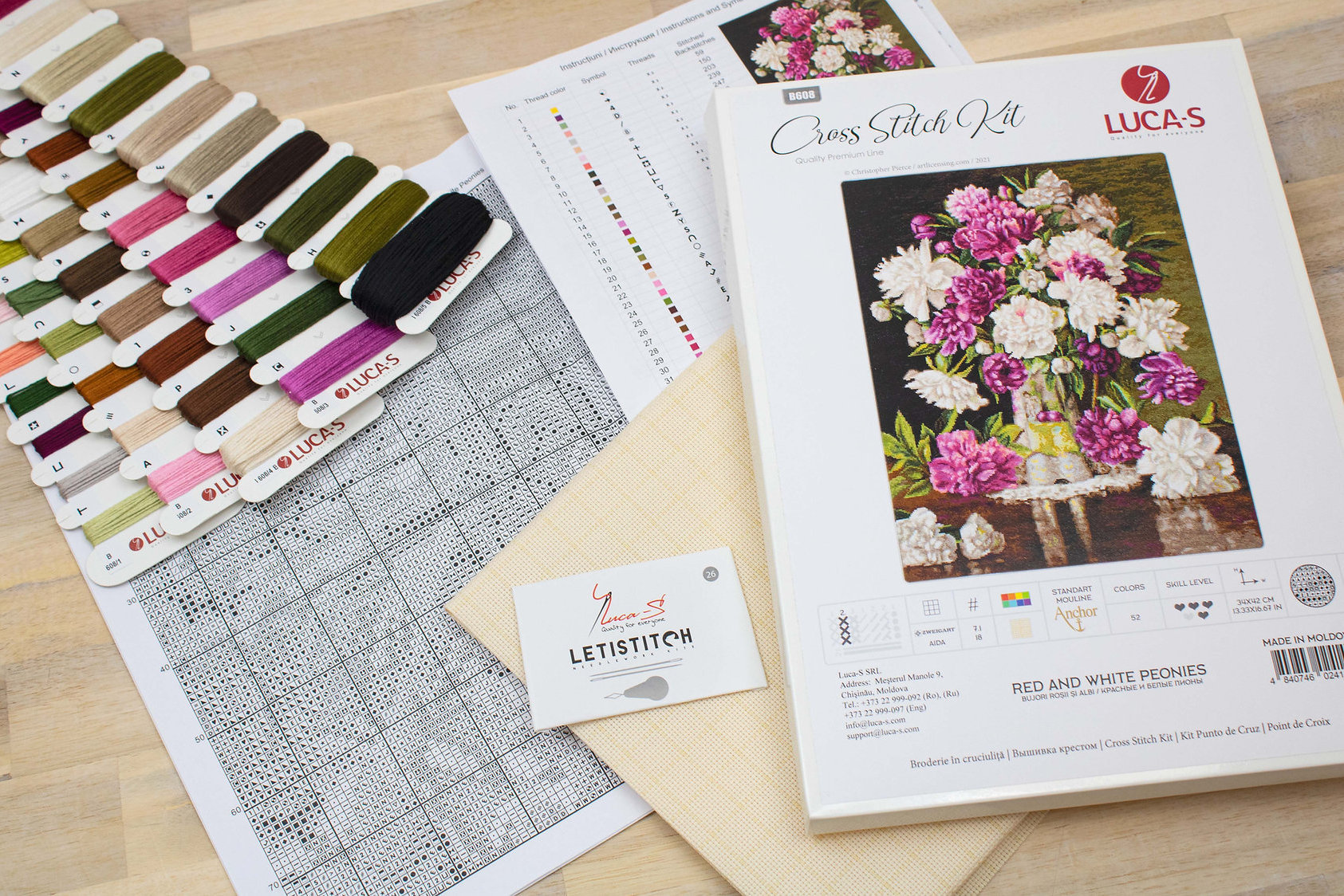 Kit de point de croix compté pivoines rouges et blanches - Etsy Canada