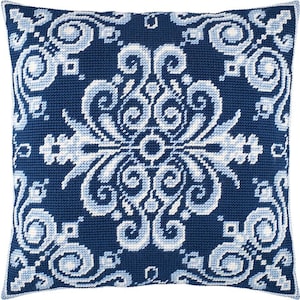 Kit d'oreillers pour broderie : tapisserie Polaris bleue et blanche (16 x 16 pouces)