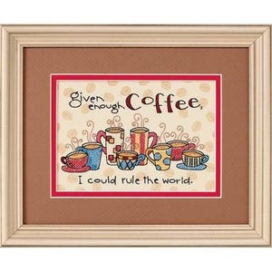 Enough Coffee Stamped Cross Stitch Kit Dimensions,  Embroidery Kit of a cup of coffee. Having drunk enough coffee, I can rule the world.