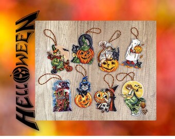 Cross Stitch Kit Halloween Toys Kit of 8 pieces, Happy halloween counted cross stitch kit on plastic canvas,  DIY Halloween decor Pumpkin