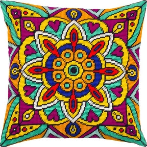 DIY Needlepoint Pillow Kit Mandala, Tapestry Pillow cushion kit Sacral round, Embroidery kit 16&quot;x16&quot;, Half Cross Stitch Kit Printed Canvas