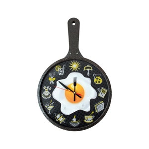 Set for creating a clock with an embroidered base Time to cook, Wall clock embroidery frying pan, Set for an embroidery with a frame Clock