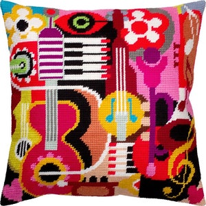 DIY Needlepoint Pillow Kit Music Vibes, Tapestry Pillow kit Abstraction, Embroidery kit 16&quot;x16&quot; Half Cross Stitch Kit cushion Printed Canvas
