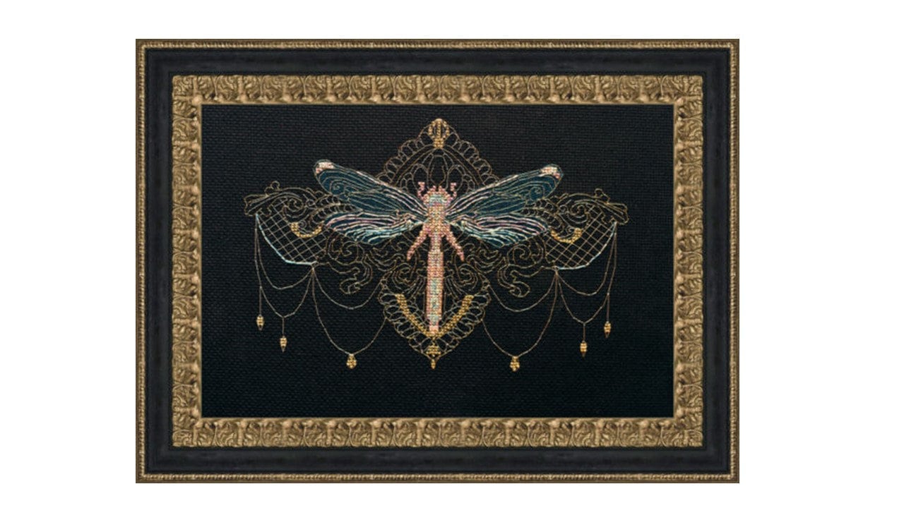 Cross Stitch Kit Golden Dragonfly Counted Cross Stitch Full Etsy
