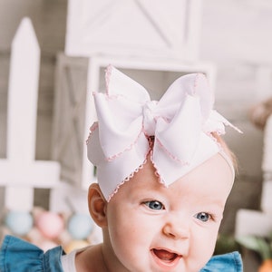 Beautiful Moonstitch Boutique Bows • Stacked Boutique Bows on Nylon Clip or Headwrap • Gorgeous Baby Bows made with Love  • 2.25&quot; Grossgrain