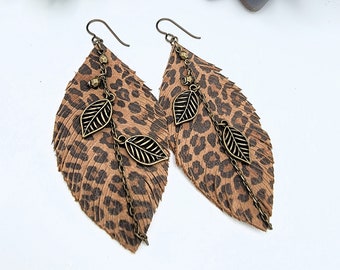 Leopard Print Cowhide Earrings • Genuine Cowhide Leopard Western Earrings • Natural Leather Cute Leopard Earrings • Handmade Leather Earring