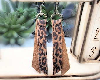 Leopard Print Cowhide Drop Earrings • Genuine Cowhide Leopard Western Earrings • Natural Leather Cute Leopard Earrings • Handmade Earring