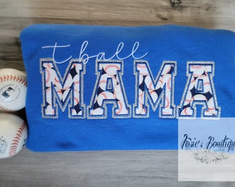 Cutest Baseball or Tball Mama Shirt • Perfect Mama GameDay Gear • Applique Embroidery Glitter Chenille Style Sweatshirts Trendy Spirit Wear