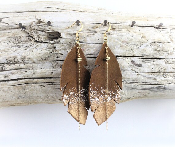 Fullgrain Cowhide Gold Dipped Feather Earrings on 22K French