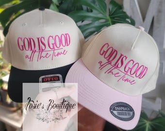 God is Good All The Time Embroidered Hat &#39; Two-Tone Cream Combo Hat Cute Trendy Christian Hat
