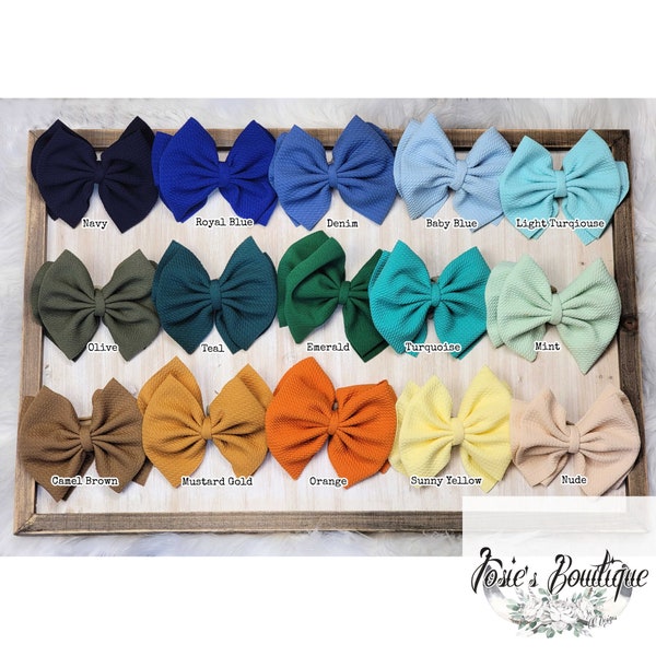 Handsewn Big Bows ~ Josie Bow Solids Blues Greens Browns-Yellows ~ Big Bow Headwraps made with Love ~ Quality Baby/Toddler Headwrap BowsBows