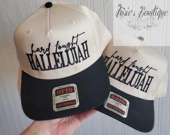 Hard Fought Hallelujah Embroidered Hat Cream Puff Hallelujah Hat Christian Worship Song Embroidered Hat Cream Black 3d Puff Embroidered Hat