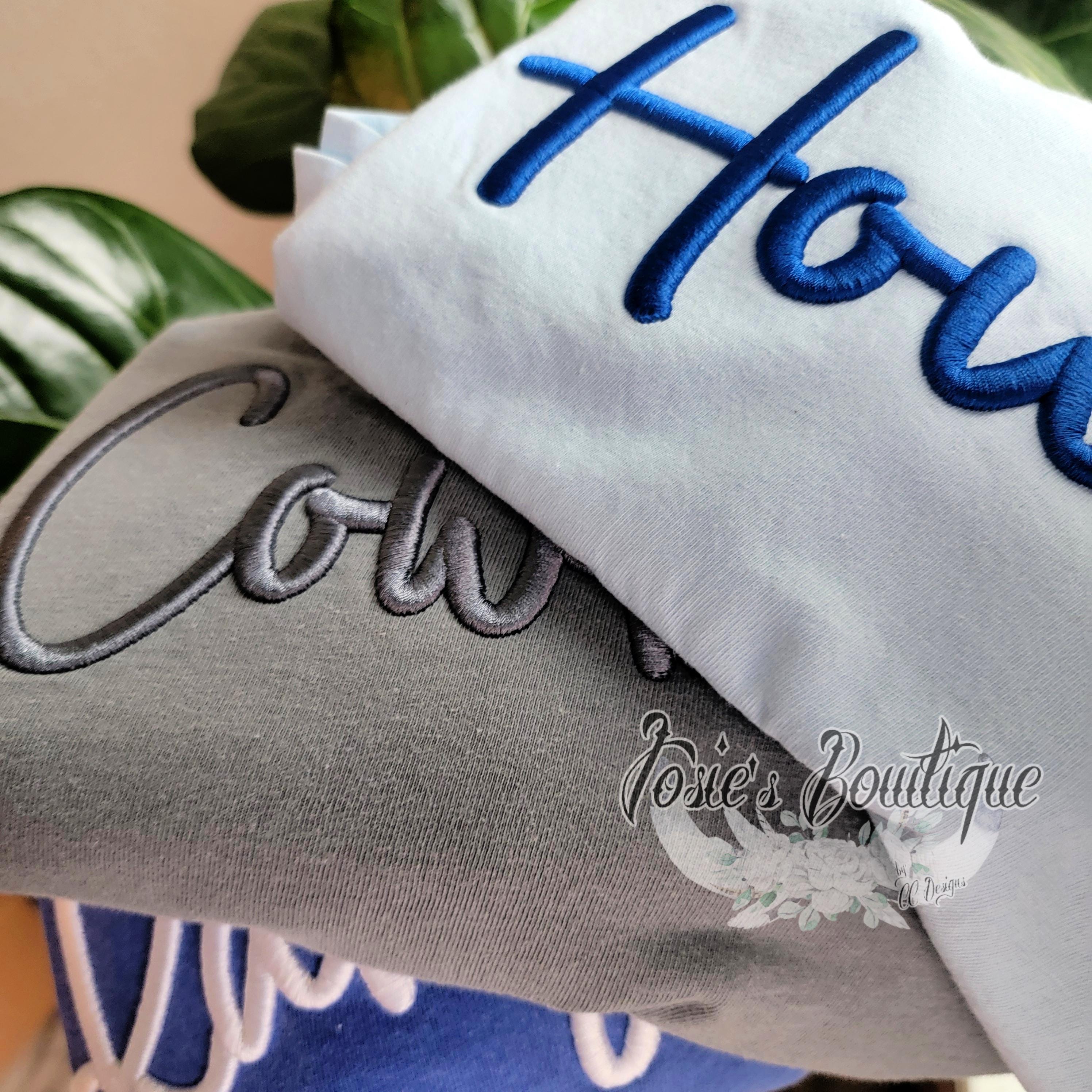 Custom Puff Embroidered Sweatshirts • Puff Embroidered Comfort Colors TShirt • Custom Embroidered School Spirit Wear • 3D Embroidery Shirts