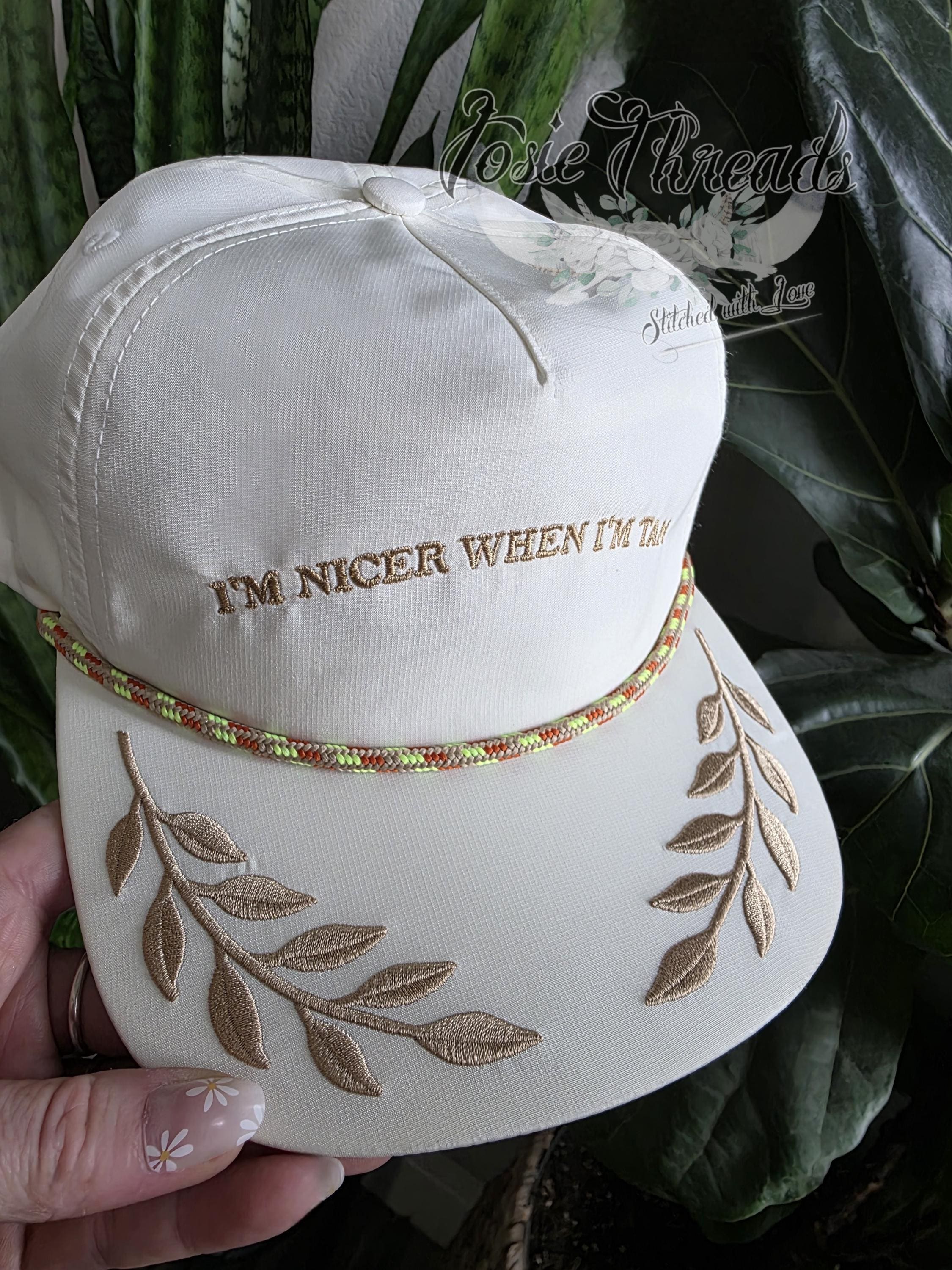 It’s a hand painted Stylish White and Tan Hat with Black Leaf Design Burning Hat Creation with Embellishments main image 2
