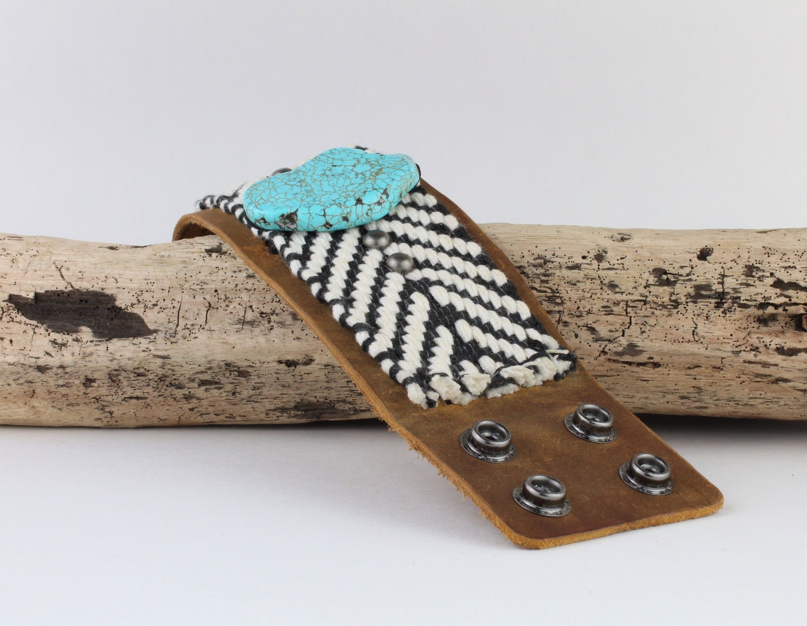 Genuine Leather Wide Cuff with White Turquoise Slab 230Y