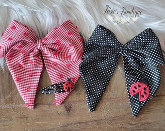 Lovely Ladybug Bow Collection • Adorable Picnic Bow and Ladybug Sailor Bow Paired with Ladybug Hairclip • Quality Bows Made With Love