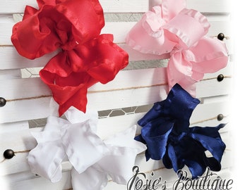 Beautiful Ruffle Boutique Bows • Stacked Boutique Bows on Nylon or Clip • Gorgeous Baby Bows made with Love  • Handsewn Ruffle Satin Bows