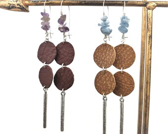 Amethyst and Aquamarine Leather Drop Earrings · Genuine Leather Earrings · Nugget Hoop Earrings · Bohemian Silver Leather Diffuser Earrings