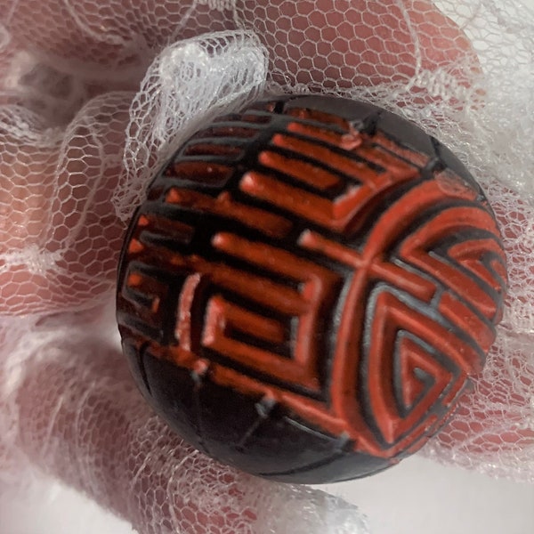 30mm Vintage Chinese Shou Cinnabar Shou Pendant Bead , Longevity Round Bead Pendant Red/Black  Design