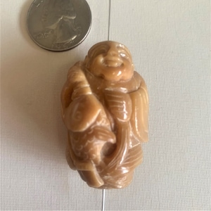 Vintage Chinese Tagua Nut Fisherman Pendant Bead, Asian Carving