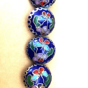 10pc Vintage Chinese 15m Cloisonne Blue Beads, Chinese Cloisonné 15mm Flat Coin Shape Beads, 2 Sided Bead, Old Process No Longer Done,