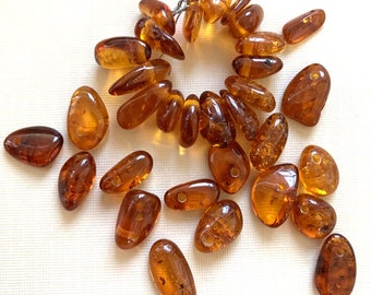 8 Genuine Baltic Amber Beads, Vintage Stock, Free Form Smooth Long Genuine Amber  beads, Insects Included Fabulous Price
