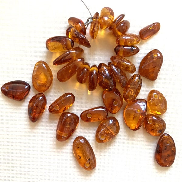 8 Genuine Baltic Amber Beads, Vintage Stock, Free Form Smooth Long Genuine Amber  beads, Insects Included Fabulous Price