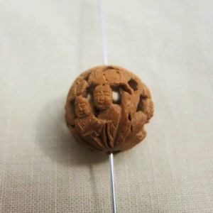 5 Vintage Chinese Hediao Peach Pit 15mm Beads, Peach Pit Vintage Chinese Carved Men Hediao, 6 Carved People Each